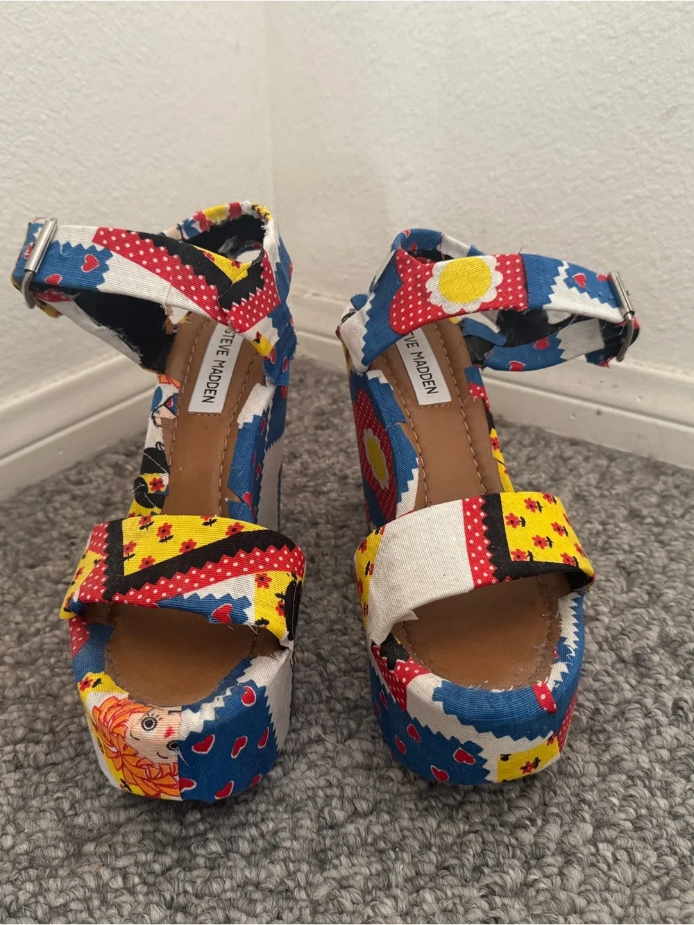 Custom Reupholstered 70s Raggedy Ann Patchwork Platform Sandals